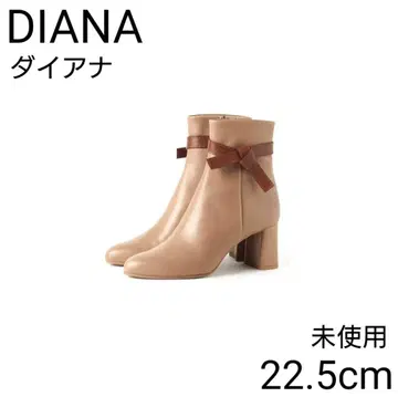 미사용 다이애나 리본 청키힐 가죽 부츠 사이드 지퍼 천연 가죽