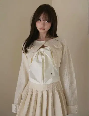 andmary Twiggy 트위드 리본 세트 탑