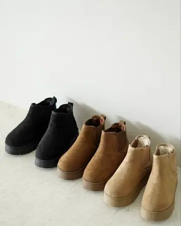 브라운 사이드 고어 부츠 통굽