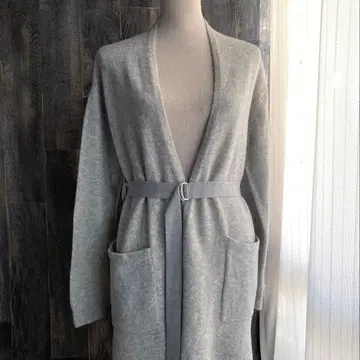 BOSCH 새상품급 롱 가디건 니트 울 100% 벨트 포함 그레이