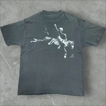 90s USA제 로데오 아트 사진 페이드 스미크로 T셔츠 짧은 기장