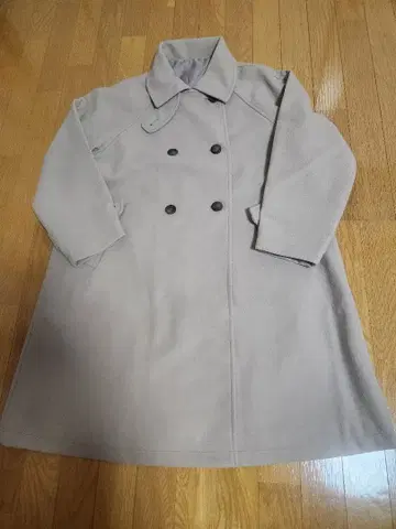 울 혼방 더블 브레스트 롱 코트 베이지