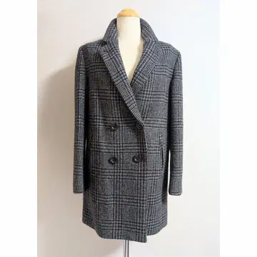 23구 컨디션 최상 울100% 글렌체크 더블 체스터 코트 38