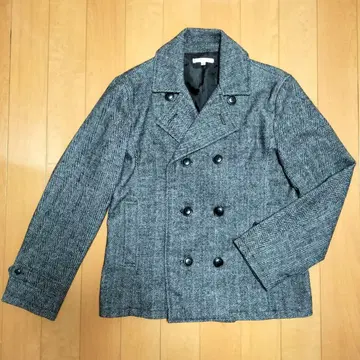 울 혼방 더블 브레스트 피 코트 그레이 계열