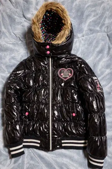 y2k Rich mix 블랙 다운 에나멜 자켓 퍼 포함