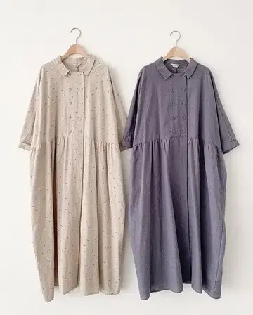 도트 무늬 셔츠 원피스 (그레이)