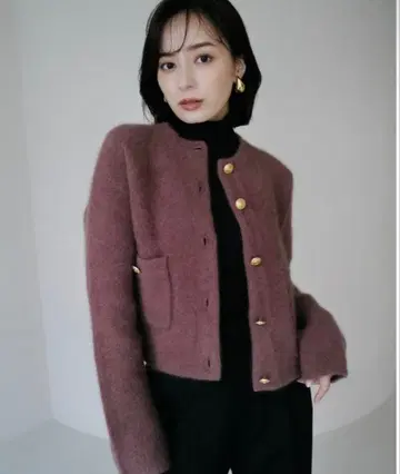 anuans 라쿤 블렌드 노카라 니트 자켓 DARK PINK