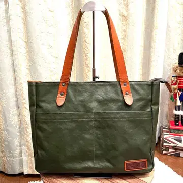 레어 BERMAS 버마스 토트백 캔버스 PVC 가죽 핸들 카키