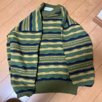 스트라이프 니트 스웨터 그린