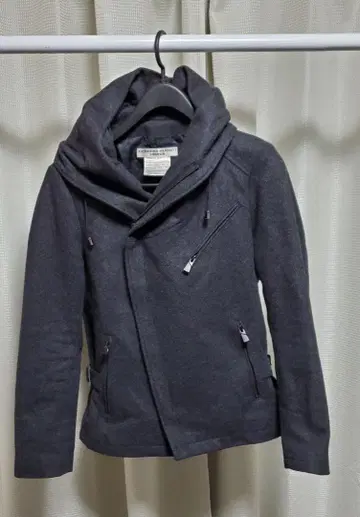 다크 그레이 울 코트 볼륨 넥 M