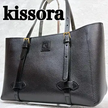 컨디션 최상 kissora 키소라 올 가죽 핸드백 로고 블랙