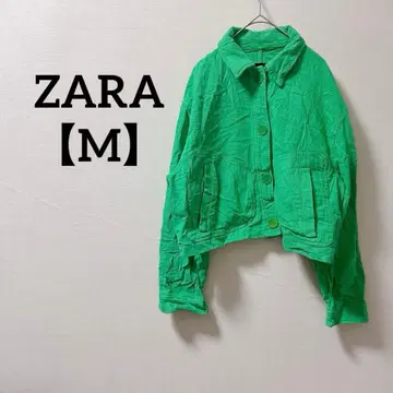 익명 배송 ZARA [ M ] 그린 숏 기장 자켓 라운드 버튼