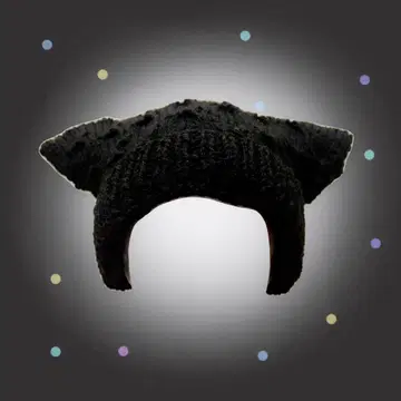 핸드메이드 다이아 무늬 고양이 귀 니트 모자 대바늘뜨기