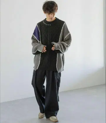 REmastered 오버 사이즈 핸드 스티치 도킹 니트