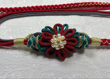 b-223 순수 실크 허리띠 후리소데 성인식 장식끈 오다마키 펄 장식