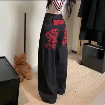 와이드 레그 데님 팬츠 블랙