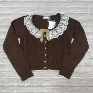 [ 택 포함 새상품 ] 브라운 레이스 옷깃 크롭 가디건
