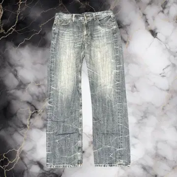 그레이 스트레이트 데님 팬츠 데미지 가공