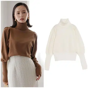 캐시미어 블렌드 퍼프 슬리브 니트 풀오버 아이보리 아뉴앙스