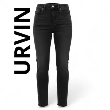 URVIN 아빈 블랙 데님 밑단 컷팅 하이웨스트 플레어