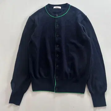 MACHFEE 모 100% 긴팔 가디건 니트 네이비 바이컬러