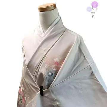 24 기모노 순수 실크 이중 기모노 연보라 꽃무늬