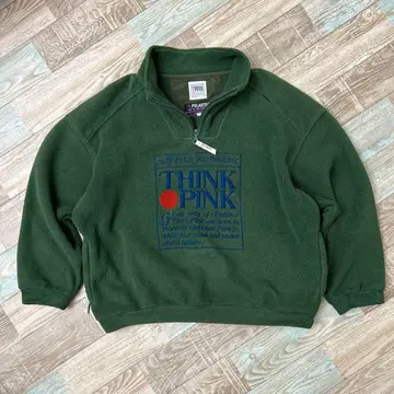 THINK PINK 플리스 하프 지퍼 풀오버 그린 크롭 기장