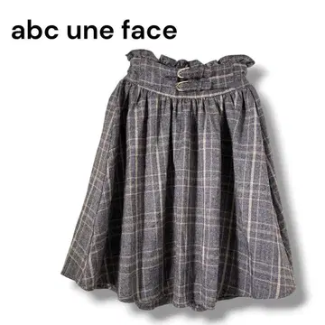 아베체 페이스 플레어 스커트 체크 무늬 더블 벨트 프리