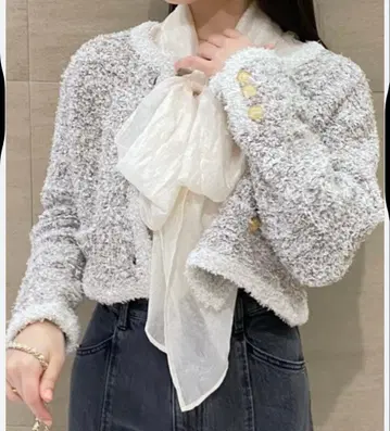 snidel 라메 트위드 니트 가디건