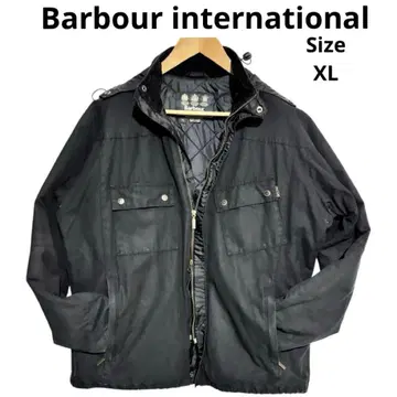 바버 인터내셔널 숏 기장 나일론 후드 오일드 블랙 데미지