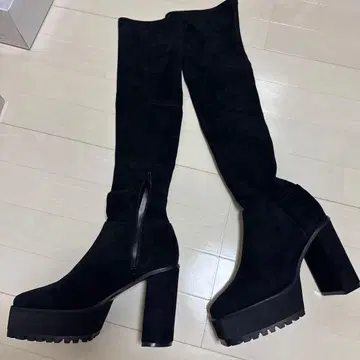 블랙 스웨이드 니하이 부츠