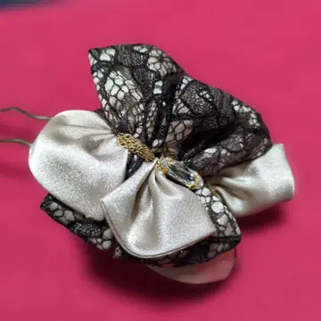 컴플렉스 비즈 헤어콤 새틴 리본 크리스탈