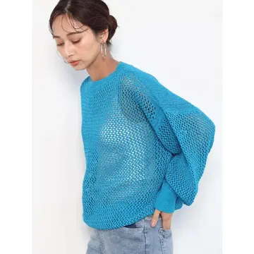 스콧 클럽 미개봉 새상품 드롭 숄더 메쉬 니트 (터콰이즈)