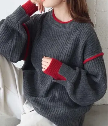 tiptop 꽈배기 배색 레이어드 풀오버