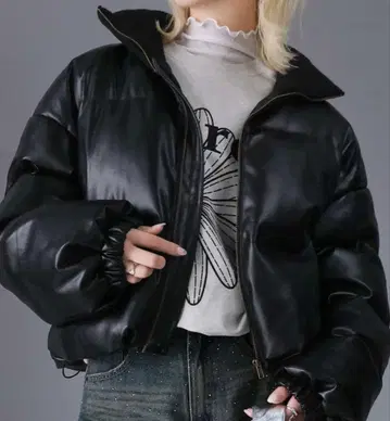 인조 가죽 숏 다운 자켓