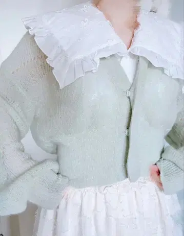 FURFUR 레이시 모헤어 얇은 소재 가디건 민트