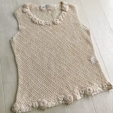 카네코 이사오 생성색 꽃 모티브 시스루 니트 베스트