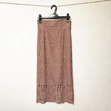 NOBLE 리버 레이스 I 라인 스커트 핑크 사이즈 36