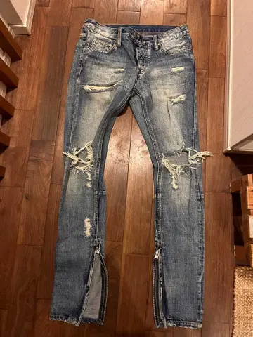 mnml 데미지 가공 스키니 데님 라이트 블루 30인치