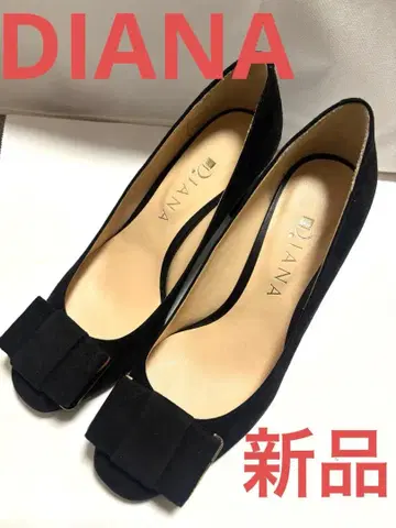 새상품 DIANA 다이애나 스웨이드 펌프스 블랙 청키힐 리본