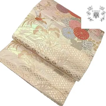 화 후쿠로 오비 카스미 새 꽃 금 베이지