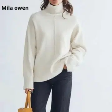 미라 오웬 캐시미어 울 니트 하이넥 풀오버 슬릿