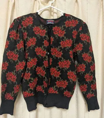 구제 빈티지 장미 패턴 니트 가디건