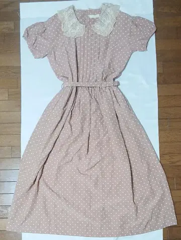 핑크하우스 빈티지 핑크 도트 레이스 옷깃 원피스