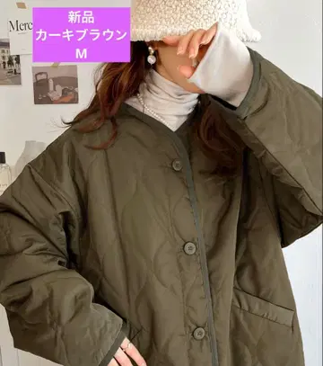 JaVa 콜라보 노카라 오버 사이즈 퀼팅 코트 카키 브라운