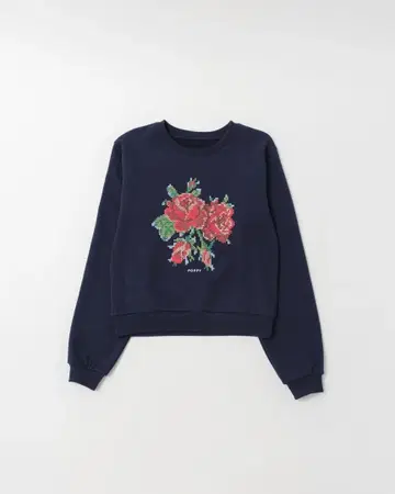 POPPY 아사기니요 맨투맨 플라워 네이비