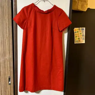 IENA 빨간색 반팔 무릎 기장 원피스 리본 포함