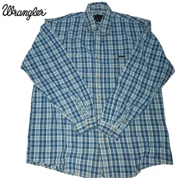 빈티지 80s 랭글러 긴팔 셔츠 블루 그레이 체크 XL