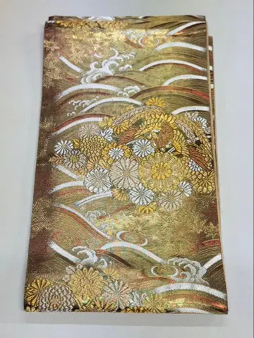 럭셔리 골드 컬러 은색 꽃무늬 후쿠로 오비