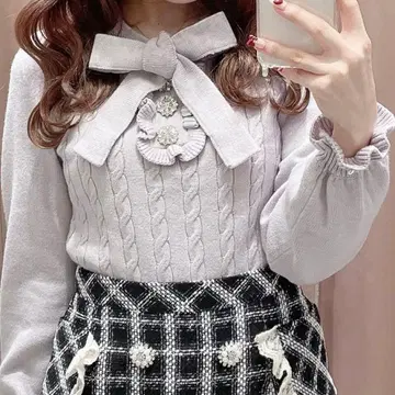 evelyn 리본 비쥬 니트 양산형 사이토 나기사 착용